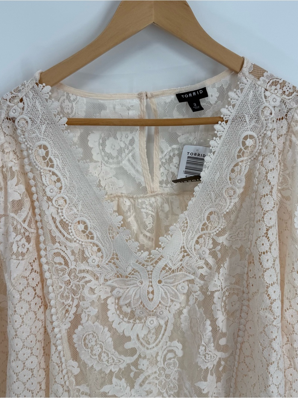 Torrid NWT Floral Lace V-Neck Long Sleeve Blouse Size 3X Semi-sheer Ivory Top - Picture 5 of 11